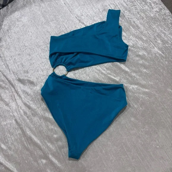 CIN CIN Teal Blue One-Shoulder Swimsuit - Picture 3 of 4